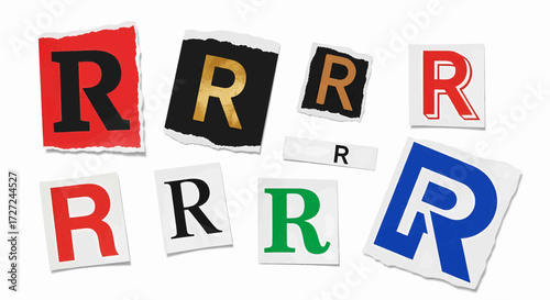 Ransom note alphabet letter R collection vector illustration
