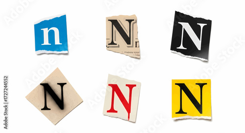 Ransom note style letter N alphabet collection vector illustration