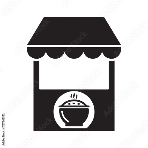 Black and White Flat Design Food Stall and Rice Icon