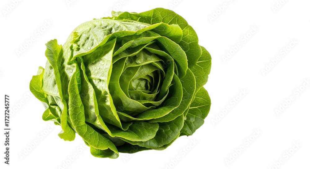 Fototapeta premium Closeup of a fresh, vibrant green butter lettuce head isolated on transparent background, showcasing its crisp leaves and healthy appearance