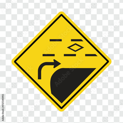 Reserved lane median cross-street right turn enter curb lane sign transparent