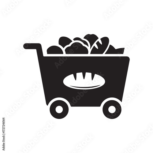 Black and White Flat Vector Bakery Shopping Cart Icon