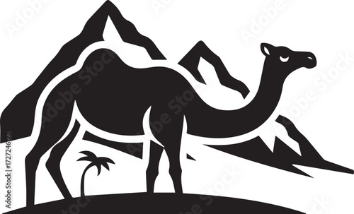 Camel in Black & White | Minimalist Desert Silhouette Vector