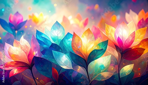 Vibrant, glowing flowers in a dreamy garden