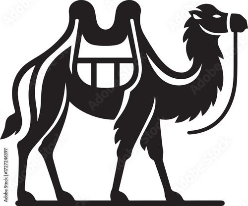 Camel in Black & White | Minimalist Desert Silhouette Vector