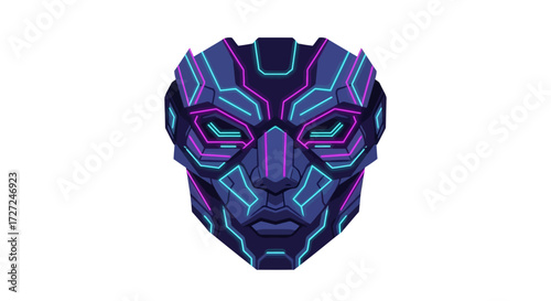 Abstract Cybernetic Mask with Glowing Neon Accents