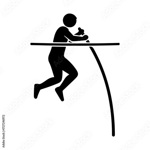 Minimalist Black Silhouette Pole Vault Athlete Vector Icon