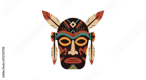 Tribal Mask Icon with Feathers An Artistic Representation of Indigenous Culture and Heritage