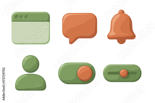 Modern digital user interface icons for web and mobile application design with soft rounded shapes