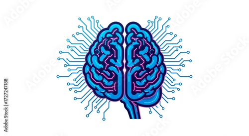 AI and Technology A Detailed Illustration of the Human Brain Integrated with a Digital Circuit