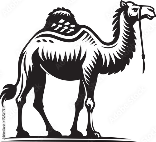 Camel in Black & White | Minimalist Desert Silhouette Vector