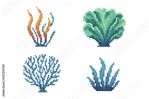 Vibrant stylized underwater plants and marine coral for digital aquatic scenes and game environments