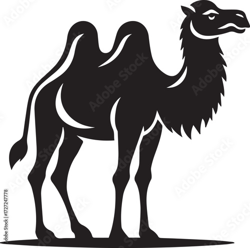 Camel in Black & White | Minimalist Desert Silhouette Vector