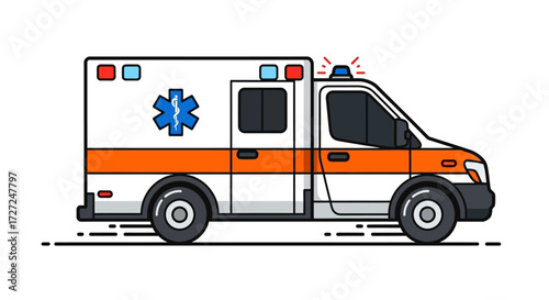 A vector illustration of a modern ambulance vehicle, ready for emergency medical transport.