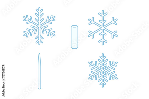 Assortment of delicate blue snowflake and sharp icicle outlines for winter season designs and festive decorations