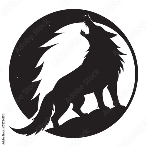 Mysterious werewolf silhouette howling at the moon under a starry night sky perfect for halloween themes