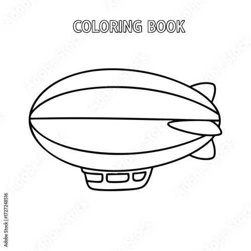 A whimsical outline of a zeppelin designed for coloring, featuring playful contours and ample space for creativity.