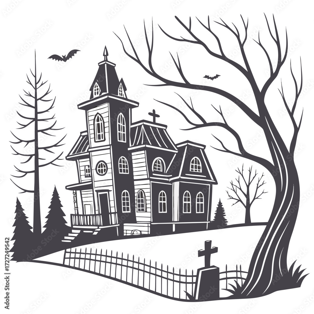 Fototapeta premium Haunted House Gothic Halloween Illustration