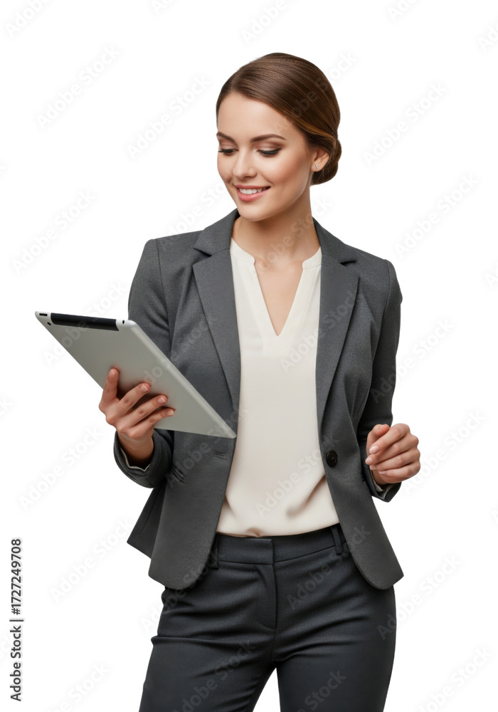 © Image Creative Stock - Young business woman holding a tablet and smiling isolated on white or transparent background © Image Creative Stock - Young business woman holding a tablet and smiling isolated on white or transparent background