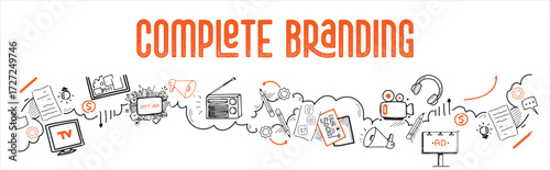 Complete branding doodle design with duel color combination