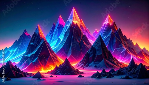 Vibrant, glowing peaks against a night sky
