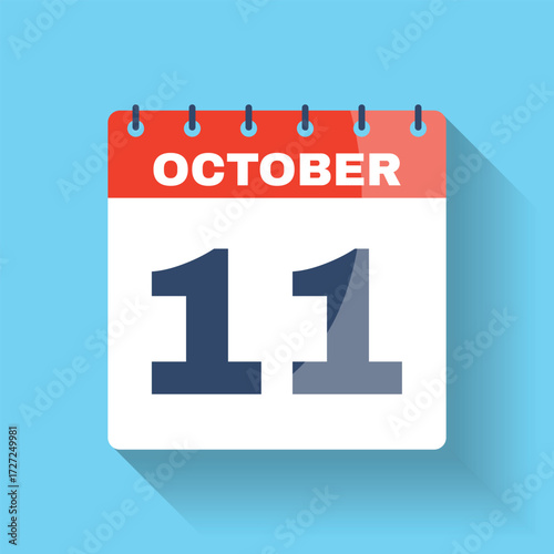 October 11 flat calendar icon with shadow