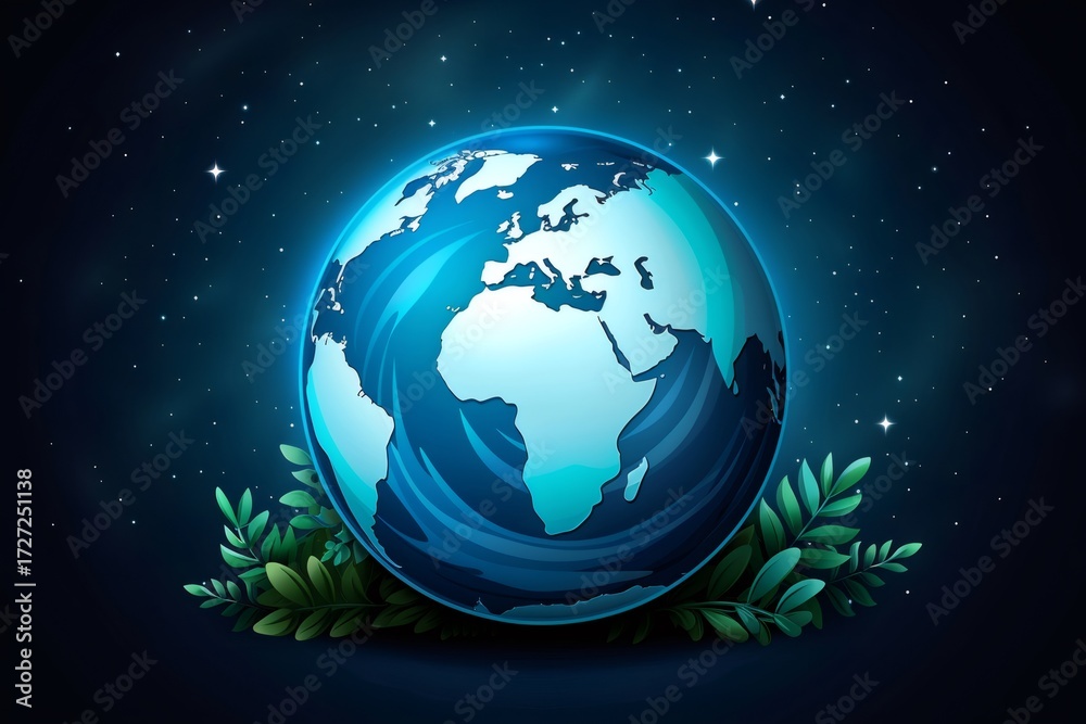 Fototapeta premium Earth globe rotating with green leaves in space