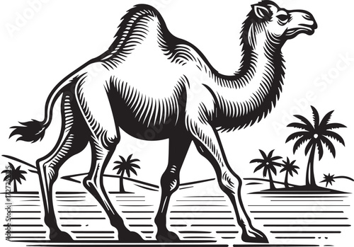 Camel in Black & White | Minimalist Desert Silhouette Vector