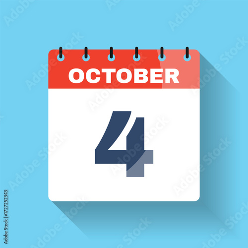 October 4 flat calendar icon with shadow