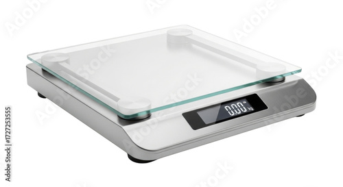 Kitchen scale with digital display showing zero weight isolated PNG with Transparent Background