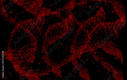 Dynamic red glowing wave of particles forming futuristic digital flow over dark background
