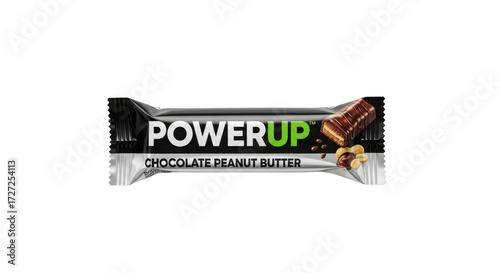Power Up chocolate peanut butter energy bar isolated PNG with Transparent Background