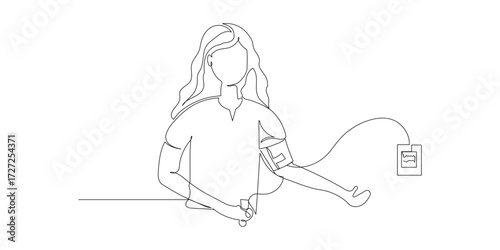 Continuous one single line drawing Measuring blood pleasure healthcare Human hand using