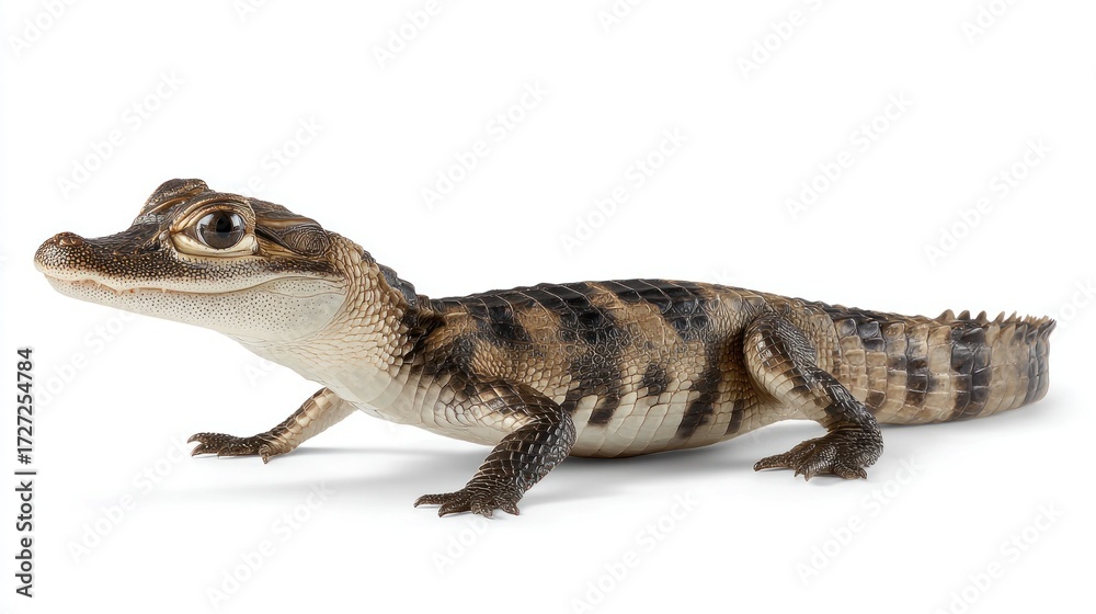 Fototapeta premium A baby alligator with a white background.