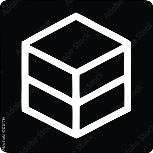 Geometric white cube icon symbol abstract design minimalist shape representation object three dimensional form