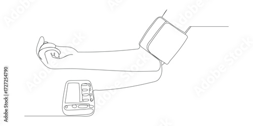 Continuous one single line drawing Measuring blood pleasure healthcare Human hand using