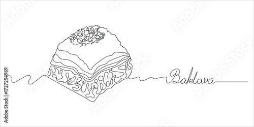 Continuous one line drawing Baklava Arabic sweet bakery vector illustration