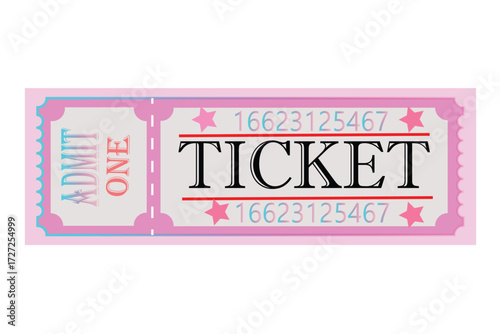 A single pink and white ticket for admission, labeled adult one ticket