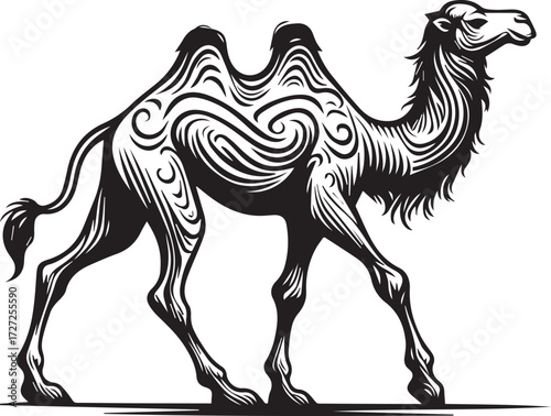Camel in Black & White | Minimalist Desert Silhouette Vector