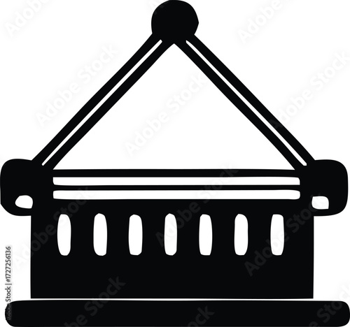 Simple silhouette icon of a bird feeder hanging from two diagonal supports with a base