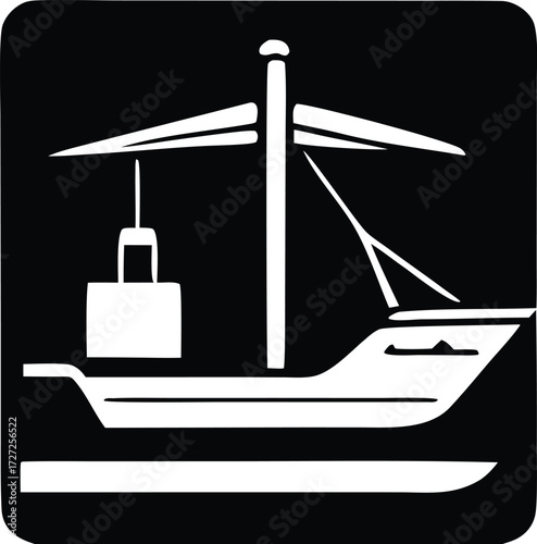 Iconic silhouette of a traditional sailing vessel with cargo simple maritime symbol representing nautical adventure and shipping transport