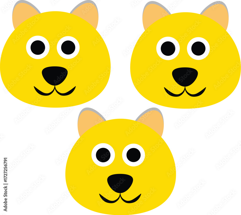 Obraz premium Three Yellow Bear Faces Cartoon Illustration