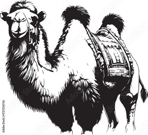 Camel in Black & White | Minimalist Desert Silhouette Vector