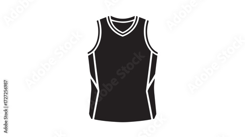 Sleek black basketball jersey icon, perfect for sports apparel design, team branding, athletic wear concepts, and active lifestyle promotions.