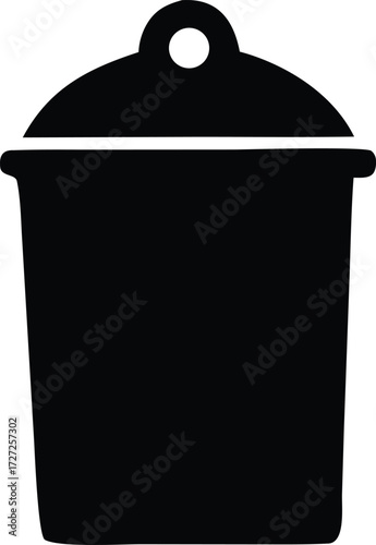Simple silhouette of a black trash can icon representing waste disposal collection and recycling concepts
