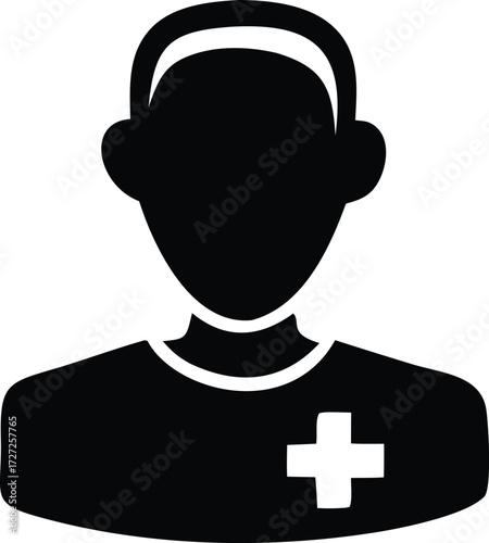 Professional medical icon silhouette of a doctor or nurse with a caduceus symbol for healthcare and assistance services