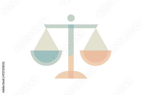 Stylized graphic representation of a balance scale with two pans symbolizing fairness, equality, and equilibrium for justice concepts