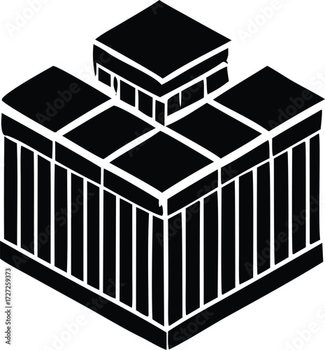 Geometric isometric architecture structure cubes stacked abstract building design black and white architectural form