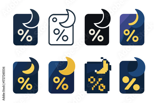 Midnight Sale Icons. Sale Styles set of icons in abstract flat : flat midnight sale icon, outline midnight sale icon, bold midnight sale icon,