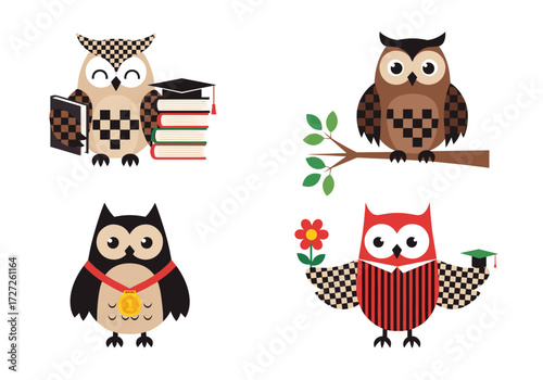 Cute Cartoon Owls Collection Representing Education and Wisdom.